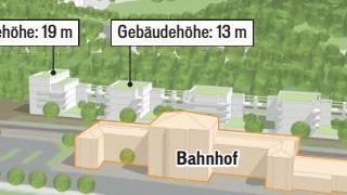 2 von 2: Damit der Bahnhof das höchste Gebäude in dem Areal bleibt, will die Stadt eine Maximalhöhe von 19 Metern für die Neubauten vorgeben.