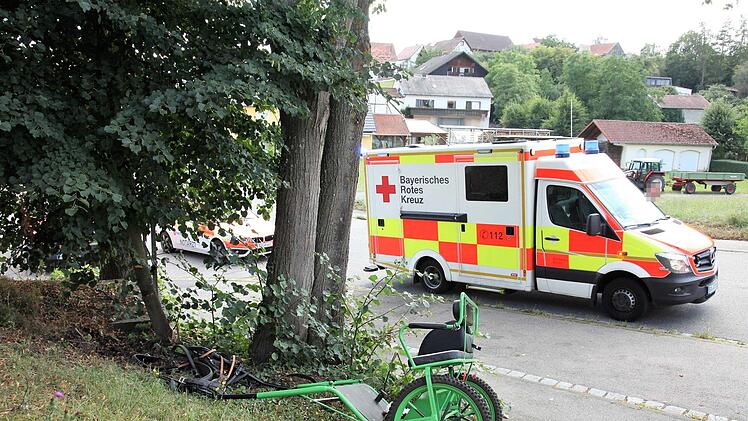 Die Kutsche prallte im Bereich einer Böschung gegen einen Baum. Foto: Michael Will/BRK