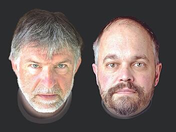 Rätselhaft: Rüdiger Baumann und Markus Schmitt sind die Akteure im neuen Stück "Enigma", das am 19. Januar Premiere feiert. Foto: prvat