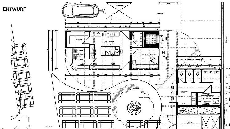 Raumaufteilung der ersten, aber zu teuren Dorfplatz-Planung vom Dezember