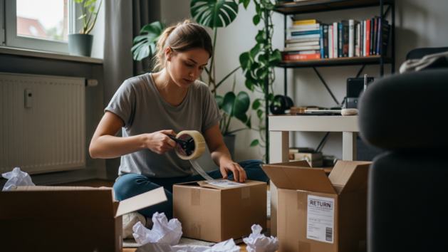 KI-generiertes Symbolbild/Gemini/Retoure, Post, Paket, Online-Shopping