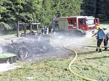 Die Flammen konnten schnell gelöscht werden. Die Wehrkräfte haben so ein Übergreifen auf den Wald verhindert. Foto: Alexander Hartmann