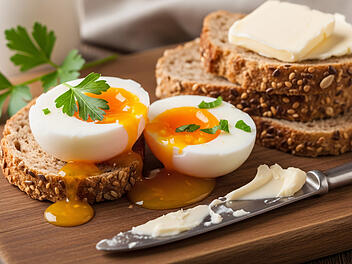 Eier, gekochtes Ei, Frühstücksei, Eigelb, Eiweiß