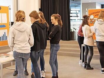 Die Schüler der Q12 des Gymnasiums in Höchstadt haben sich mit unterschiedlichen naturwissenschaftlichen Themen beschäftigt und diese bei der W-Seminarmesse ihren Mitschülern und der Jury des Martin-Bauer-Seminararbeitspreises vorgestellt.  Foto: Theresa Schiffl