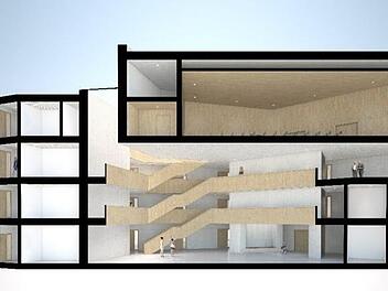 Eine erste mögliche Innensicht des neuen Rathauses.  Animation: Bär Stadelmann Stöcker Architekten
