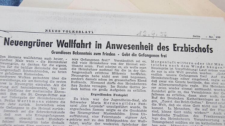 Zeitungsausschnitt aus dem Volksblatt über die Neuengrüner Wallfahrt  Repro: Friedwald Schedel