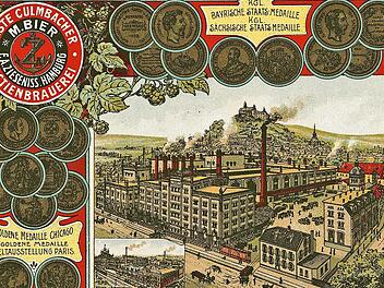 Die Firma F. A. Zieseniss, Hamburg, exportierte EKU-Bier in alle Welt und schuf dafür ein Etikett, das die Brauerei und die Stadt Kulmbach zeigt. Repros: Helmut Geiger