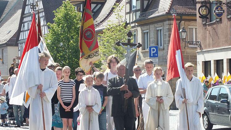 Zahlreiche Fahnen begleitete die Prozession. Foto: Manfred Welker