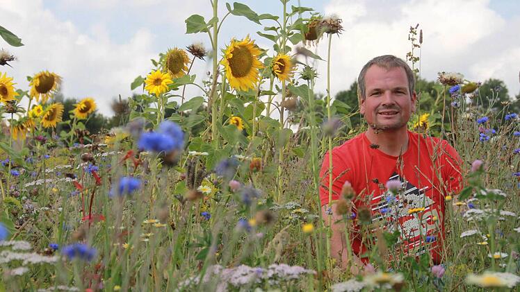 Es ist angerichtet: Unterleichtersbachs Tim Kleinhenz hat für seine Bienen Blumen angesät. Er meint, jeder kann und sollte helfen, dass die Bienen keinen Hunger leiden müssen. Foto: Carmen Schmitt