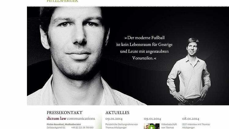 Die Homepage des ehemaligen Fußball-Nationalspielers Thomas Hitzlsperger. Er hatte am Mittwoch seine Homosexualität öffentlich gemacht. Foto: Copyright: dictum law communications/dpa