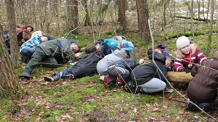 Grundschüler spielen Eichhörnchen und lernen Grundlegendes über den Wald, das ist die Zielsetzung der Waldpädagogik, wie sie im Landkreis Haßberge seit Jahren praktiziert wird. Foto: sw