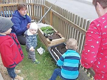 Dass Gartenarbeit auch schon den Krippenkindern Spaß machen kann, zeigte der Pfarrweisacher Verein für Gartenbau und Landespflege mit seiner Pflanzaktion. Foto: Simon Albrecht