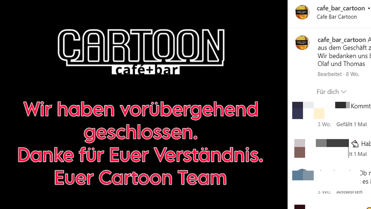 Nürnberg: Café Bar "Cartoon" vorübergehend geschlossen - "ziehen uns zurück"