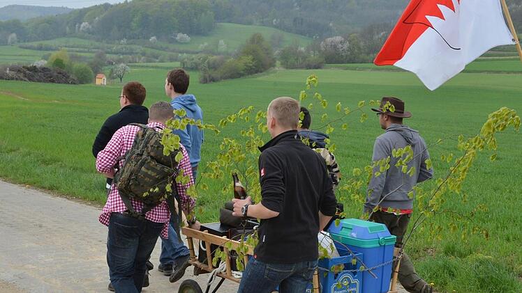 Ein seit Jahren ein gewohntes Bild: Junge Männer ziehen am Vatertag mit dem Bollerwagen über Land, der reichlich mit Alkoholika beladen ist. Manche dieser Wagen sind sogar mit Kühlschrank, Eiswürfelbecken und Stereoanlage samt Lautsprechern bestückt.Archivfoto: Ronald Rinklef