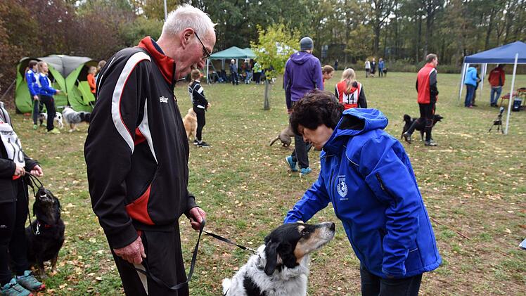 Vor dem Turnier des Vereins für Hundesport Wonfurt musste jeder Hund durch die Chipkontrolle. Im Bild Leistungsrichterin Jutta Lörner, die die Identität des Hundes des ältesten Teilnehmers, Fred Jung von den Kitzinger Hundesportfreunden, kontrollierte.