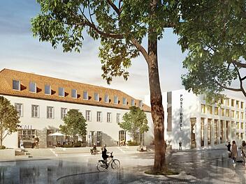 Das  Verteilerzentrum der Post wird als "Postpalais" revitalisiert, daneben entsteht  das Posthotel. Grafik: Sontowski & Partner