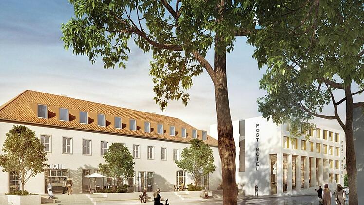 Das  Verteilerzentrum der Post wird als "Postpalais" revitalisiert, daneben entsteht  das Posthotel. Grafik: Sontowski & Partner