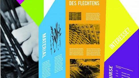 Beispiel für die Nutzung des vorgeschlagenen Designs auf einem Flyer, mit dem für Flechtkurse geworben wird.