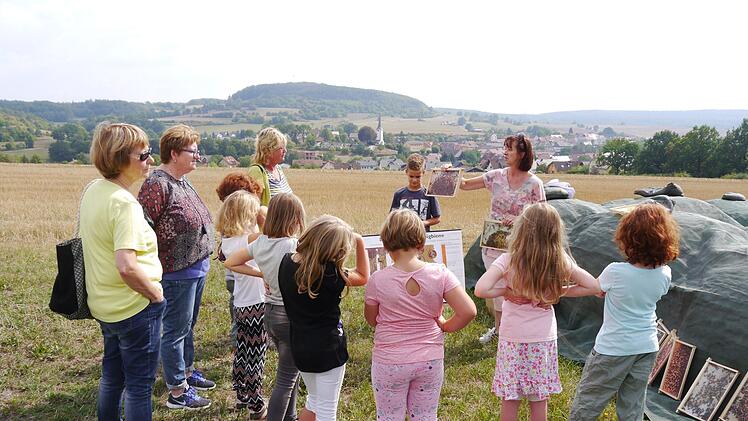 Viel Wissenswertes über Bienen gab es für Schondras Kinder von Karin Schmidt. Foto: Oswald Türbl
