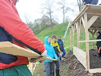 Brett für Brett nageln die zwölf Teilnehmer aus der ganzen Welt zusammen für einen Unterstand für die Ziegen am Berglein. Foto: Dominic Buckreus