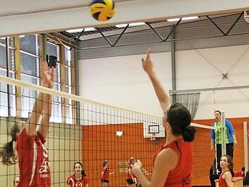 Die DJK (beim Schmettern Marlene Roppelt) im Gruppenspiel gegen den BSV Bayreuth IV.  Foto: Erlwein