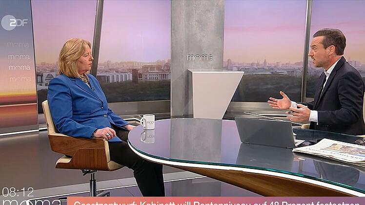 ZDF-Moderator Andreas Wunn fühlt SPD-Chefin Bärbel Bas bezüglich der Rente auf den Zahn.