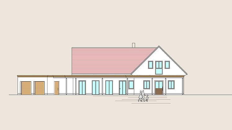So wird das neue Dorfgemeinschaftshaus in Nackendorf einmal aussehen. Ganz links die beiden schon stehenden alten Garagen, die in das Objekt integriert werden. Zeichnung: Planungsbüro Gerald Reinhard