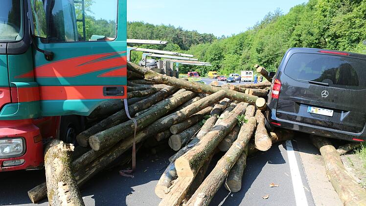 Der Kleintransporter aus Sachsen wurde zwischen den Baumstämmen eingeklemmt. Thomas Malz