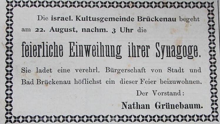 Mit dieser Anzeige wies die jüdische Gemeinde auf die Einweihung der neuen Synagoge hin. Foto: Archiv