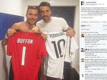 Der Post von Lukas Podolski mit Gianluigi Buffon kam bei der Facebook-Gemeinde gut an. Foto: Screenshot/Facebook