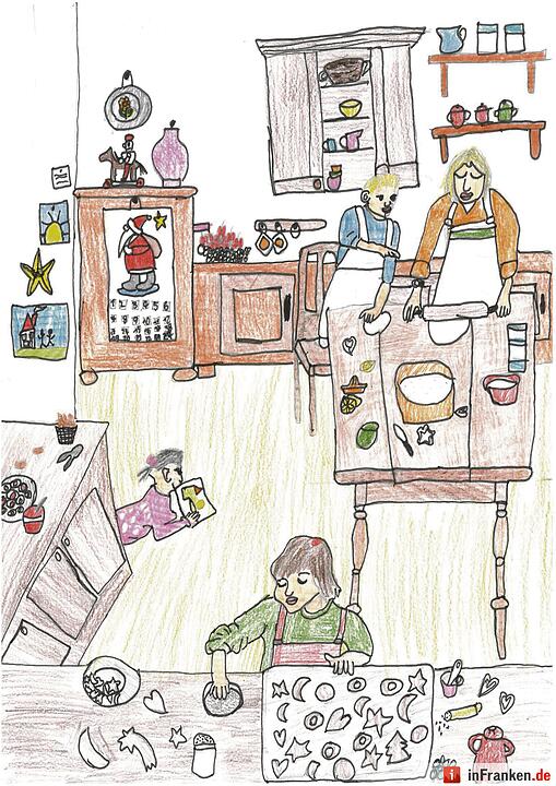 Selbstgemalte Weihnachtsbilder von Kindern aus Franken 2016