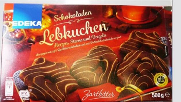 In Lebkuchen von Edeka können sich dunkelgrüne Kunststoffteile befinden. Der Konzern hat die Lebkuchen nun zurückgerufen. Foto: Edeka Zentrale