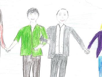 Eine der Neuigkeiten, die man auf Schloss Schney in und an die Hand nahm: Ausbildung. Die Leitung, Susann Biedefeld und Martin Lang (Mitte), darf sich auf zwei Flügel verlassen: Florbela de Jesus Lomba (l.) als Auszubildende und Pia Horn (r.) als Ausbilderin. Foto: Häggberg, gemalt von Johanna