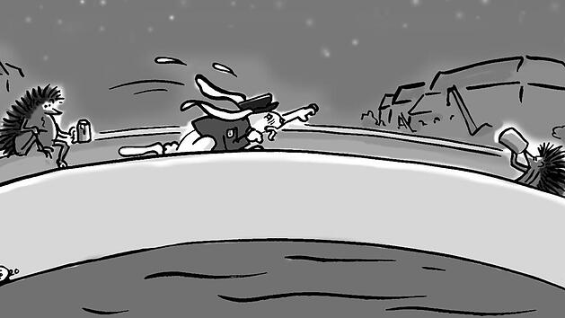 Die Fabel von Hase und Igel ist auch 2020 topaktuell.  Zeichnung: Christiane Pfohlmann