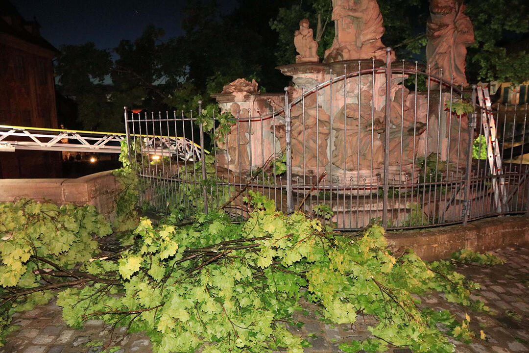 Baum stürzt auf Denkmal in Bamberg