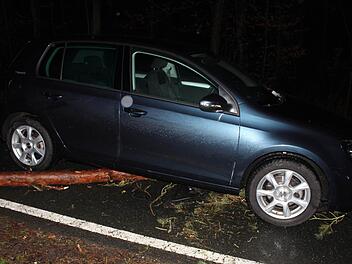 Das Auto konnte nicht mehr ausweichen und fuhr auf den umgestürzten Baum. Fotos: Sabine Memmel