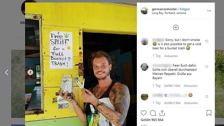 Auf Instagram wirbt das Hostel mit der M&uuml;llsammel-Aktion. Er erntet regen Zuspruch.  Foto: Screenshot instagram.com/germaicanhostel