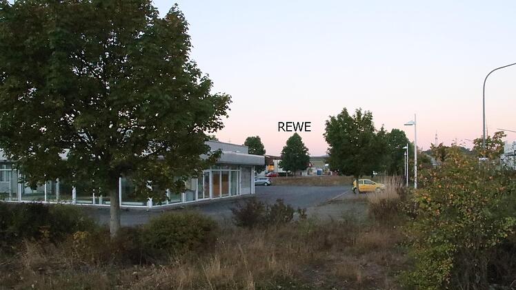 An der Carl-Benz-Straße, zwischen REWE-Markt (hinten) und der B 279, soll auf dem ehemaligen Mercedes-Benz-Gelände (Vordergrund) ein neuer Aldi-Markt mit 1200 Quadratmeter Verkaufsfläche entstehen. Das Gebäude vorne links wird abgerissen.Helmut Will