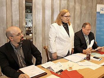 Schatzmeister Sebastian Lang, Ortsvorsitzende Antje K&ouml;rner und Landtagsabgeordneter Walter Nussel berichteten den Mitgliedern aus dem vergangenen Jahr.  Foto: Richard S&auml;nger