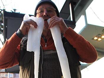 Friedrich Lechner spielte für das Foto das Eiszapfen-Walross. Foto: Christian Bauriedel