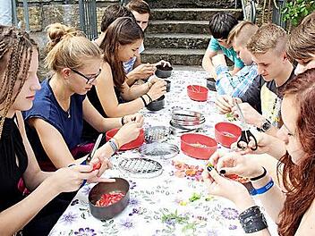 Die Blütenblätter mussten zerkleinert werden, bevor sie in die Seife geknetet werden. Foto: Johanna Blum