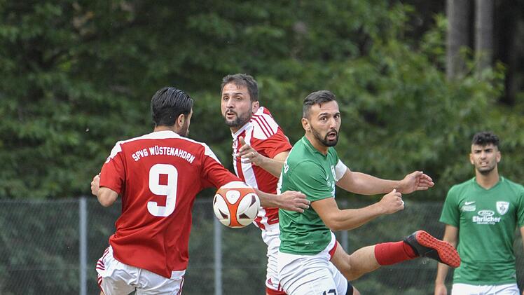 Sinan Bulat (Mitte) traf in der 2. Runde des Kreispokals auf seine ehemalige Kollegen. Gegen den  SV Türkgücü Neustadt verlor der neue Wüstenahorner Spielertrainer  mit 0:1. Für die "Puppenstädter" war in der 3. Runde Endstation (1:6 in Hafenpreppach); rechts Huseyin Güdek - Bulats Nachfolger als Türkgücü-Spielertrainer.Hagen Lehmann
