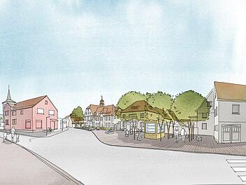 Der Bereich vor dem Rathaus bietet Platz für Begegnungen. Entwurf: Paul Böhmer, JOMA  Landschaftsarchitektur