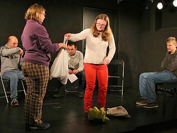 Als Laienschauspieler glänzten Frauen und Männer aus Maria Bildhausen. Sie hatten mit Profis des Theaters Schloss Maßbach Loriot-Sketche einstudiert und zeigten sie zusammen mit Improvisationen in der Abtei Maria Bildhausen.  Foto: Dieter Britz