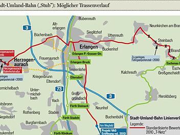 Die aktuellen Pläne sehen für die Stub nur ein "T" vor. Von Nürnberg nach Erlangen und von hier nach Herzogenaurach und Uttenreuth. Grafik: Dietmar Rothe
