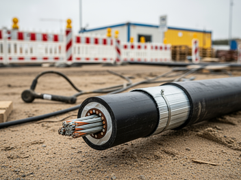 Ein aufgeschnittenes Mittelspannungskabel auf einer Baustelle. (Symbolbild f&uuml;r Stromausfall)