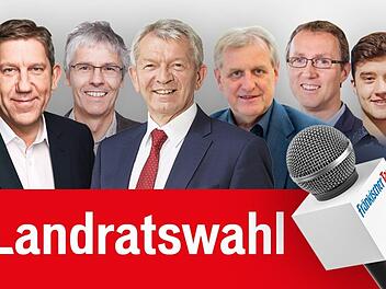 Dieses Sextett möchte Bamberger Landrat werden: (v.l.) Andreas Schwarz (SPD), Bernd Fricke (Grüne), Johann Kalb (CSU), Bruno Kellner (FW), Tobias Sieling (ÖDP) und Marco Strube (FDP). Montage: Micho Haller