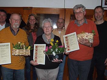 Stadtrat Bernd Krauß, Hans-Jürgen Schmitt, Zweite Bürgermeisterin Sabine Rießner, Grete Schmitt, Vorsitzender Ulli Zech, Rudolf Morgenroth und Kreisfachberater Michael Strohmer (v. l.) freuen sich über die Auszeichnung.
