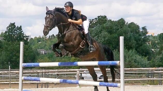 Einen H&ouml;hepunkt des Tages der offenen T&uuml;r bildete der kleine Wettbewerb im Springreiten mit erfahrenen Vereinsmitgliedern.