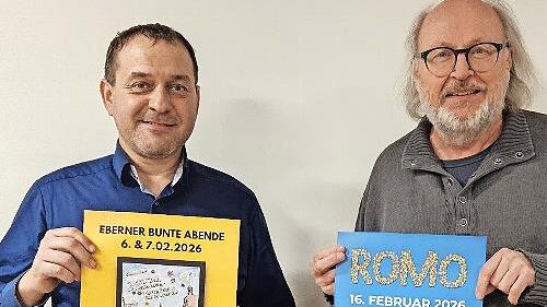 Die Vorsitzenden von Blasorchester und Kulturring, Matthias Sperber (links) und Walter Ullrich, freuen sich auf den Vorverkauf f&uuml;r Rosenmontagsball und Bunte Abende.